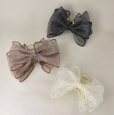 Kẹp tóc Osewaya ruy băng lớn với viền chấm bi lấp lánh 25BS0704