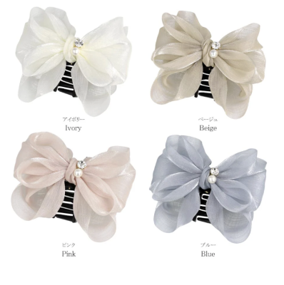 Kẹp tóc Osewaya ruy băng đính ngọc trai lấp lánh 25BS0653