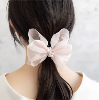 Kẹp tóc Osewaya ruy băng đính ngọc trai lấp lánh 25BS0653